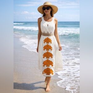 Floreat Anthropologie Cream Art Nouveau Appliqué Midi Dress Size 4